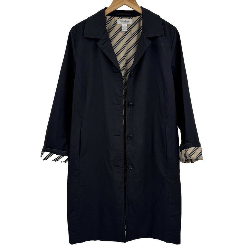 Vintage Brooks Brothers Womens M Trench Coat Navy Blue Cotton Blend Classic